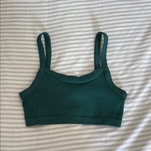 Green Sports Bra with Scoop Neck and Adjustable Straps
